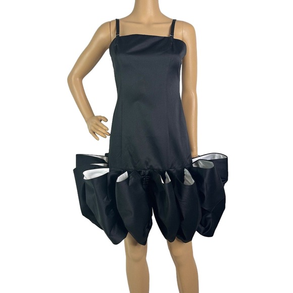 ROTATE BIRGER CHRISTENSEN Black White Ruffled Cocktail Dress Size 6 - Picture 2 of 10